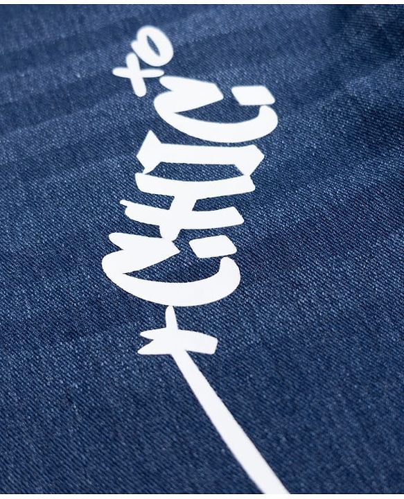 Pine Kids Cotton Blend Denim Woven Full Length Jeans with Slogan Print - Blue