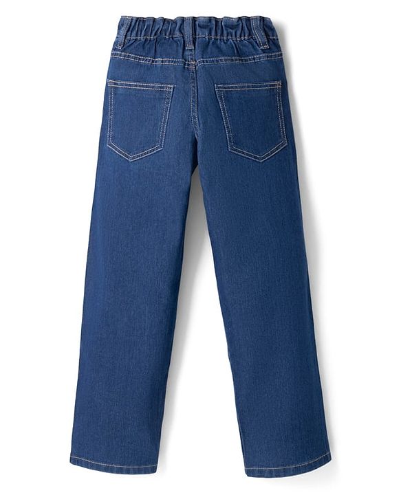 Pine Kids Cotton Blend Denim Woven Full Length Jeans with Slogan Print - Blue