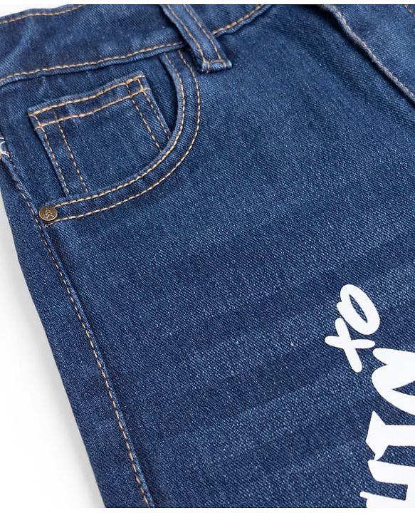 Pine Kids Cotton Blend Denim Woven Full Length Jeans with Slogan Print - Blue