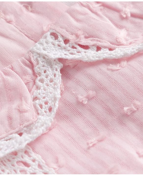 Babyhug 100% Cotton Woven Half Sleeves Frock With Lace Detailing & Headband - Pink