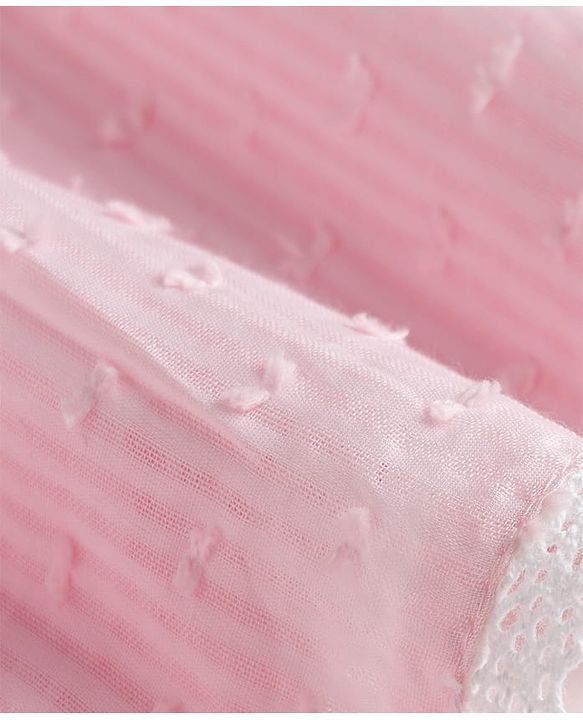 Babyhug 100% Cotton Woven Half Sleeves Frock With Lace Detailing & Headband - Pink