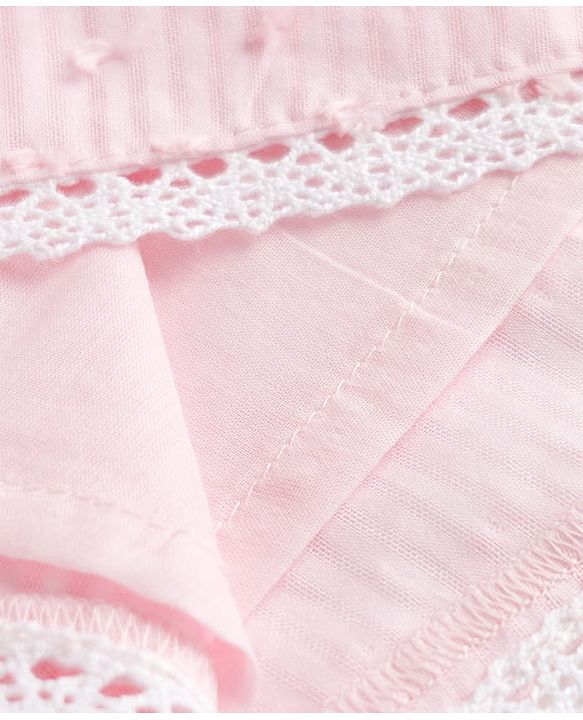 Babyhug 100% Cotton Woven Half Sleeves Frock With Lace Detailing & Headband - Pink
