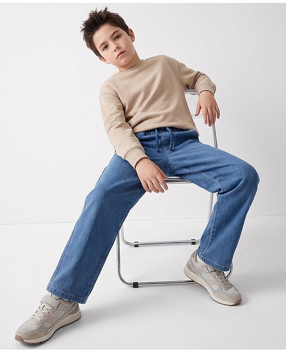 Pine Kids Cotton Denim Woven Jeans Solid - Blue