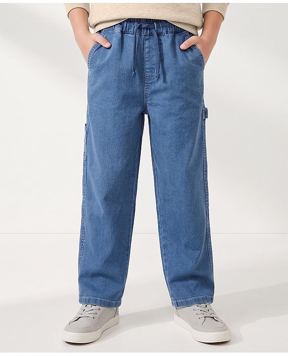 Pine Kids Cotton Denim Woven Jeans Solid - Blue