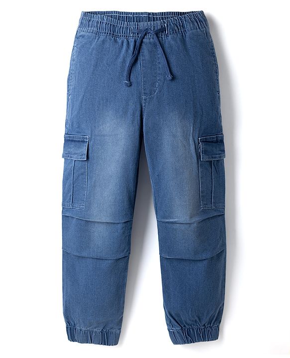 Pine Kids Cotton Elastane Denim Full Length Jeans with Cargo Pockets in Blue