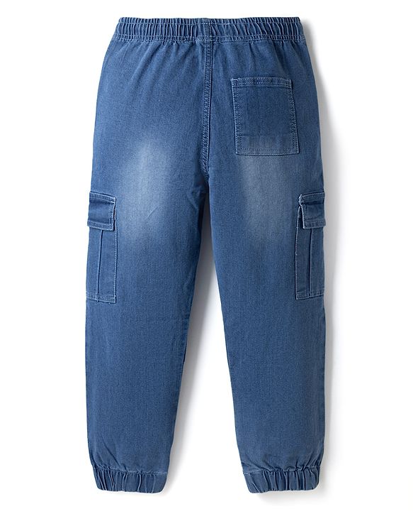 Pine Kids Cotton Elastane Denim Full Length Jeans with Cargo Pockets in Blue