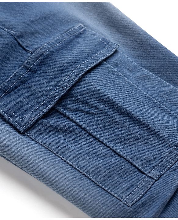 Pine Kids Cotton Elastane Denim Full Length Jeans with Cargo Pockets in Blue