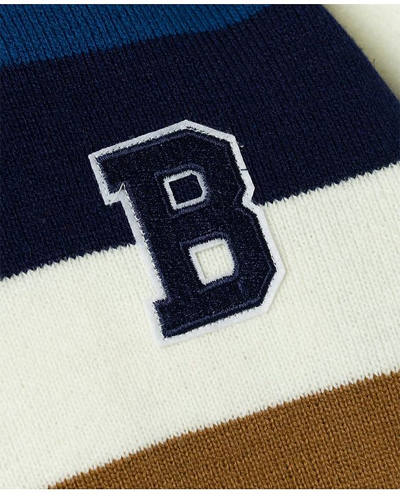 Babyhug Knit Full Sleeves Sweater Set with Colour Block Design - Navy