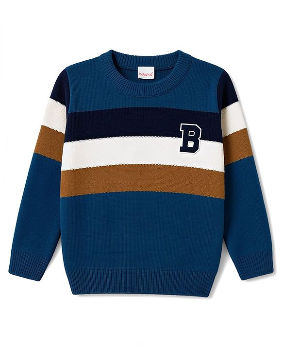 Babyhug Knit Full Sleeves Sweater Set with Colour Block Design - Navy