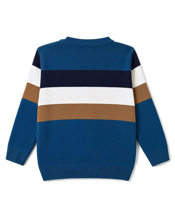 Babyhug Knit Full Sleeves Sweater Set with Colour Block Design - Navy