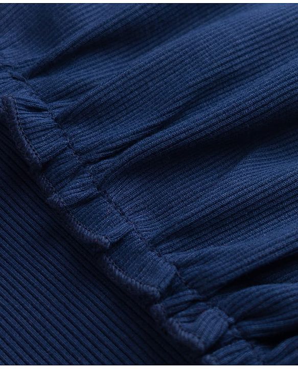 Pine Kids Cotton Knit Solid Flutter Half Sleeves Top - Navy Blue