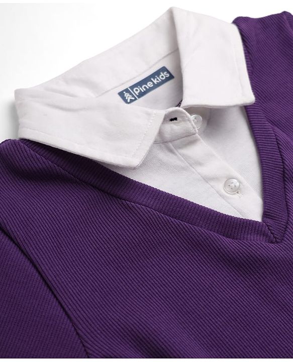 Pine Kids Cotton Lycra Knit Polo Top with Half Sleeves - Purple