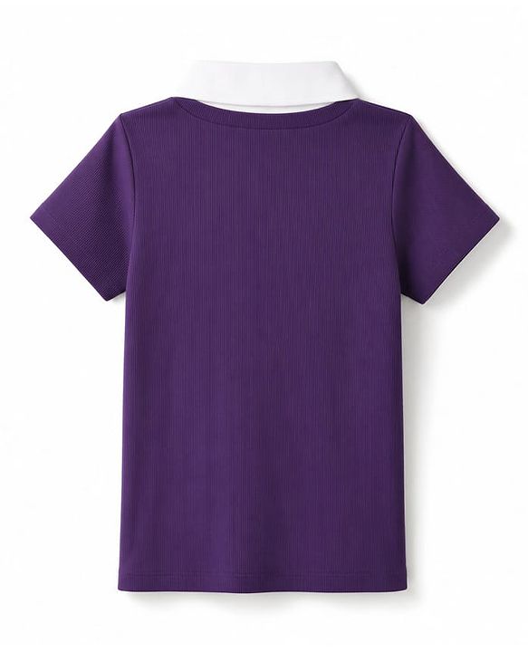 Pine Kids Cotton Lycra Knit Polo Top with Half Sleeves - Purple