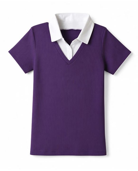 Pine Kids Cotton Lycra Knit Polo Top with Half Sleeves - Purple