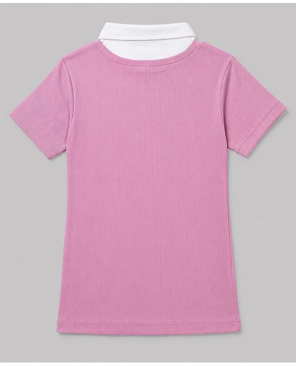 Pine Kids Cotton Lycra Knit Polo Top with Half Sleeves - Pink
