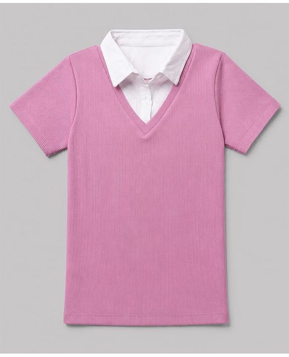 Pine Kids Cotton Lycra Knit Polo Top with Half Sleeves - Pink
