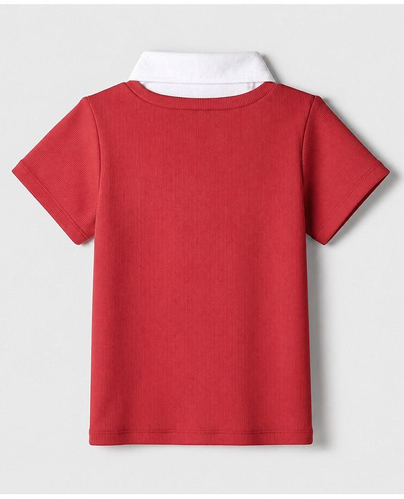 Pine Kids Cotton Knit Top with Half Sleeves in Red for 4-5 Years