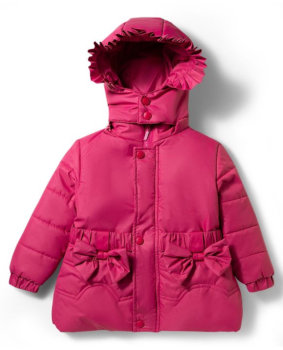 Babyhug Woven Full Sleeves Detachable Hooded Padded Jacket with Bow Applique - Pink