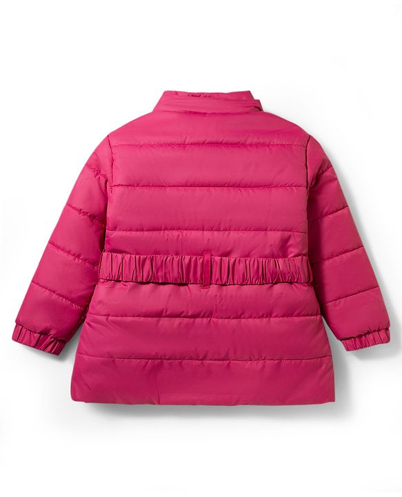 Babyhug Woven Full Sleeves Detachable Hooded Padded Jacket with Bow Applique - Pink