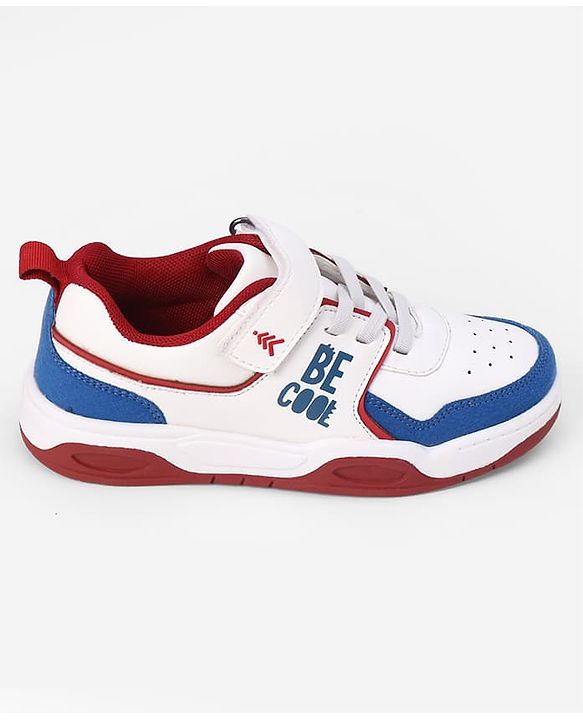Pine Kids Velcro Closure Casual Shoes With Be Cool Text Print - White