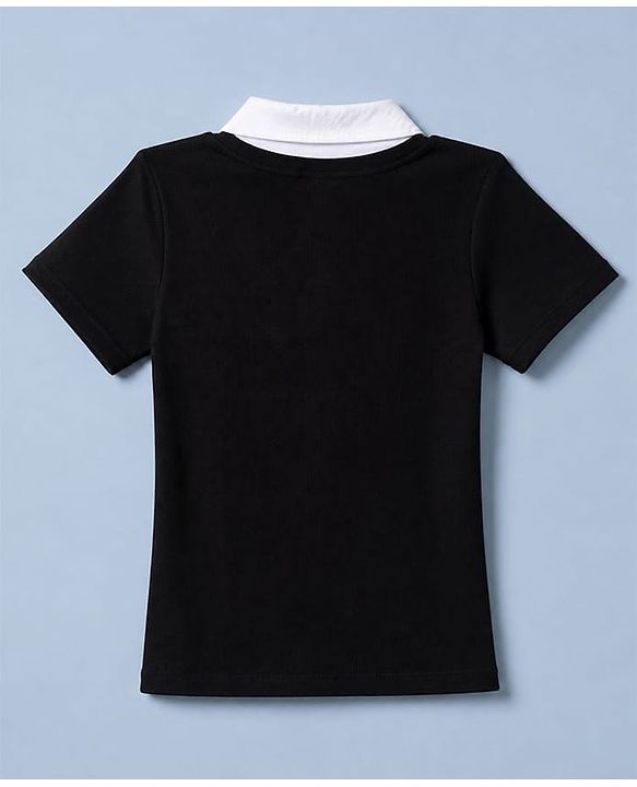 Pine Kids Cotton Knit Half Sleeves Solid Top in Black