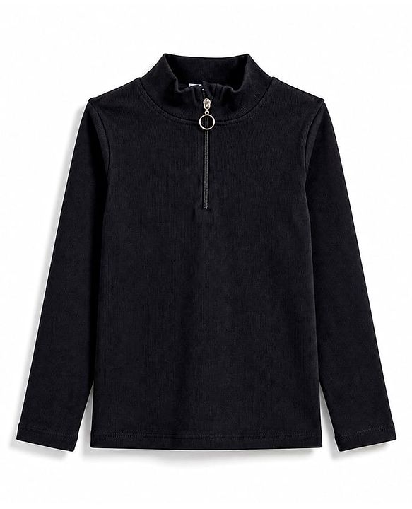 Pine Kids Cotton Lycra Knit Full Sleeves Solid Top - Black