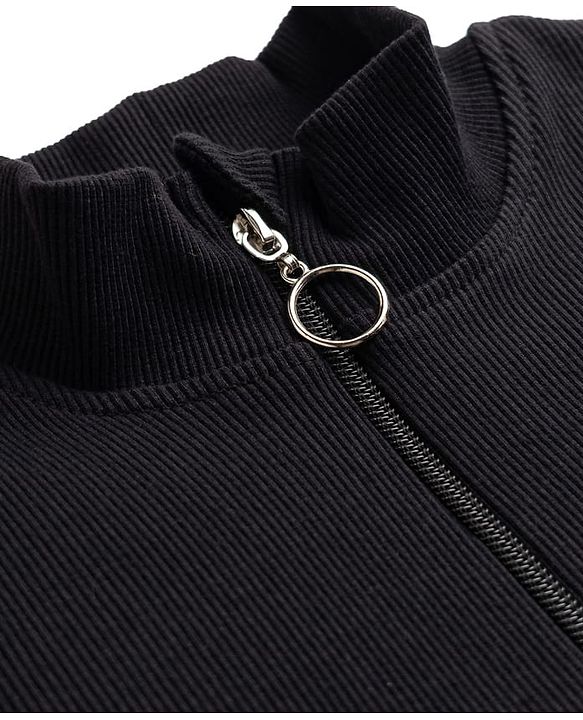 Pine Kids Cotton Lycra Knit Full Sleeves Solid Top - Black