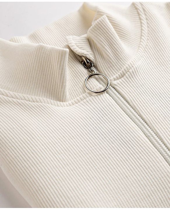 Pine Kids Cotton Lycra Knit Full Sleeves Solid Top - White