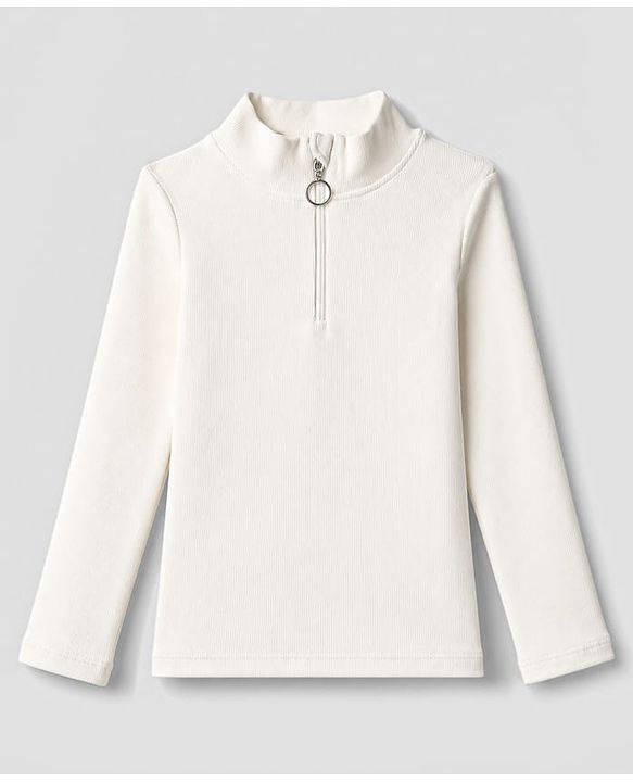 Pine Kids Cotton Lycra Knit Full Sleeves Solid Top - White