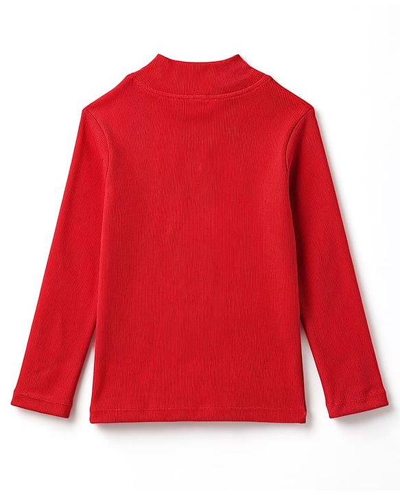 Pine Kids Cotton Knit Full Sleeves High Neck Solid Colour Top- Red