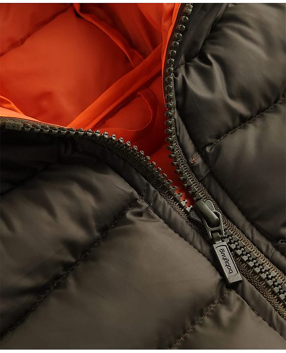 Babyhug Woven Sleeveless Solid Colour Padded Hooded Jacket - Olive