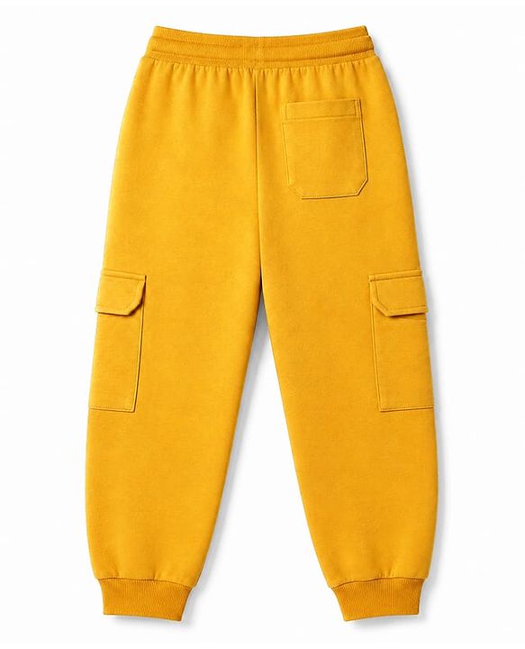 Pine Kids Knit Full Length Lounge Pant With Cargo Pockets & Text Print - Yellow