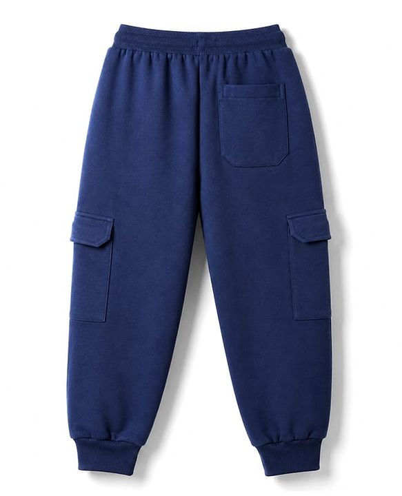 Pine Kids Knit Full Length Lounge Pant With Pockets & Text Print - Navy