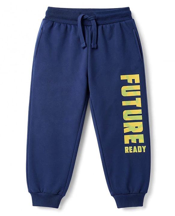 Pine Kids Knit Full Length Lounge Pant With Pockets & Text Print - Navy