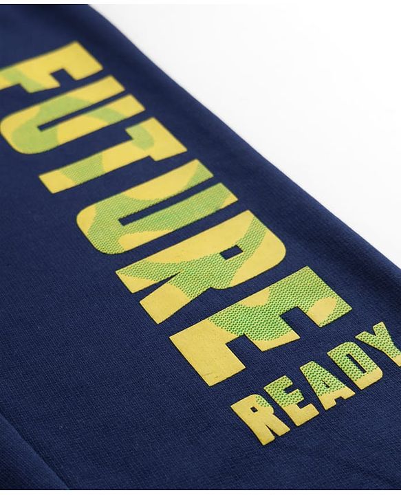 Pine Kids Knit Full Length Lounge Pant With Pockets & Text Print - Navy