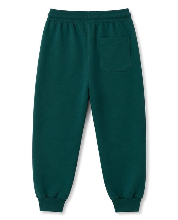 Pine Kids Knit Full Length Lounge Pant With Pockets & Text Print - Dark Green