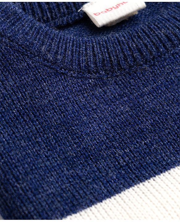 Babyhug Knit Full Sleeves Colour Block Striped Sweater Set - Blue