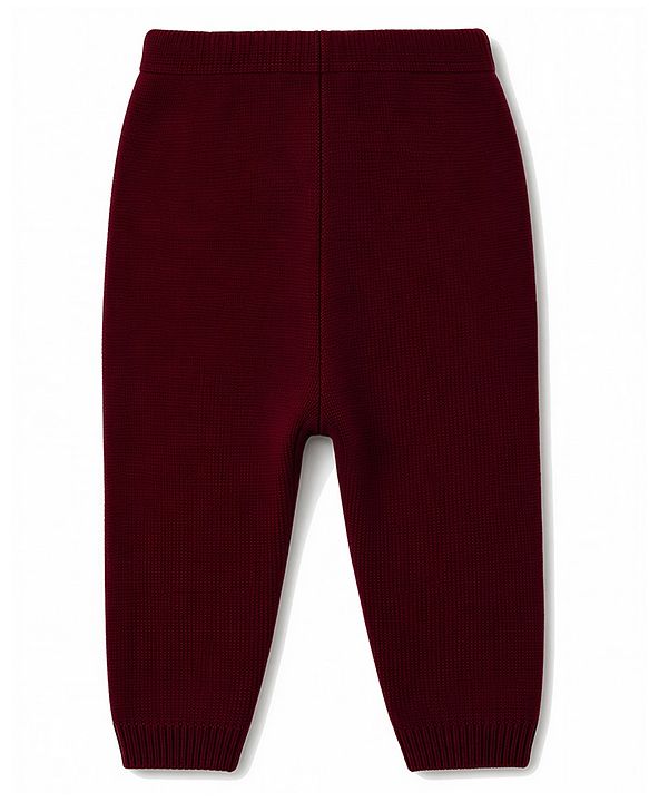 Babyhug Knit Full Sleeves Sweater Set with Colour Block Design - Maroon