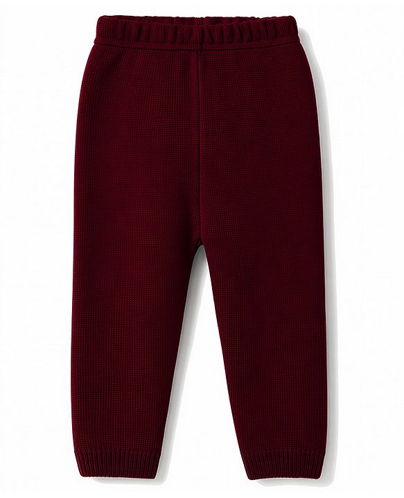 Babyhug Knit Full Sleeves Sweater Set with Colour Block Design - Maroon