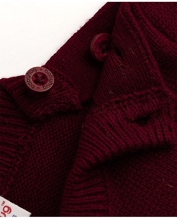 Babyhug Knit Full Sleeves Sweater Set with Colour Block Design - Maroon