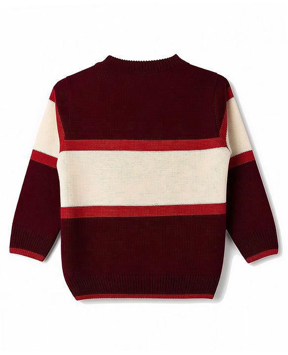 Babyhug Knit Full Sleeves Sweater Set with Colour Block Design - Maroon