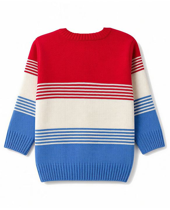 Babyhug Knit Full Sleeves Colour Block Striped Sweater Set -Royal Blue