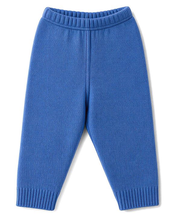 Babyhug Knit Full Sleeves Colour Block Striped Sweater Set -Royal Blue