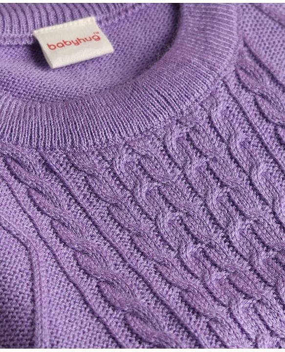 Babyhug Knit Full Sleeves Sweater Set With Cable Knit & Cap - Lavender
