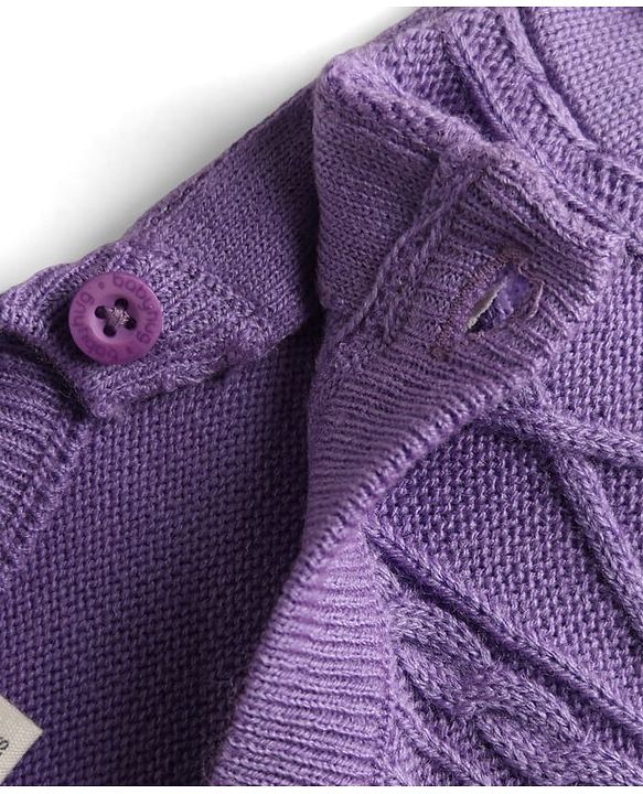 Babyhug Knit Full Sleeves Sweater Set With Cable Knit & Cap - Lavender