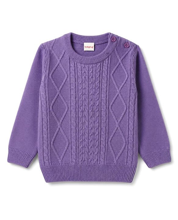 Babyhug Knit Full Sleeves Sweater Set With Cable Knit & Cap - Lavender