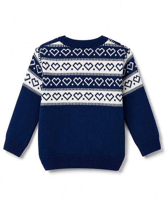 Babyhug Knit Full Sleeves Sweater Set With Hearts Design - Teal Blue