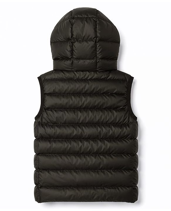 Babyhug Woven Sleeveless Solid Colour Padded Hooded Jacket - Black