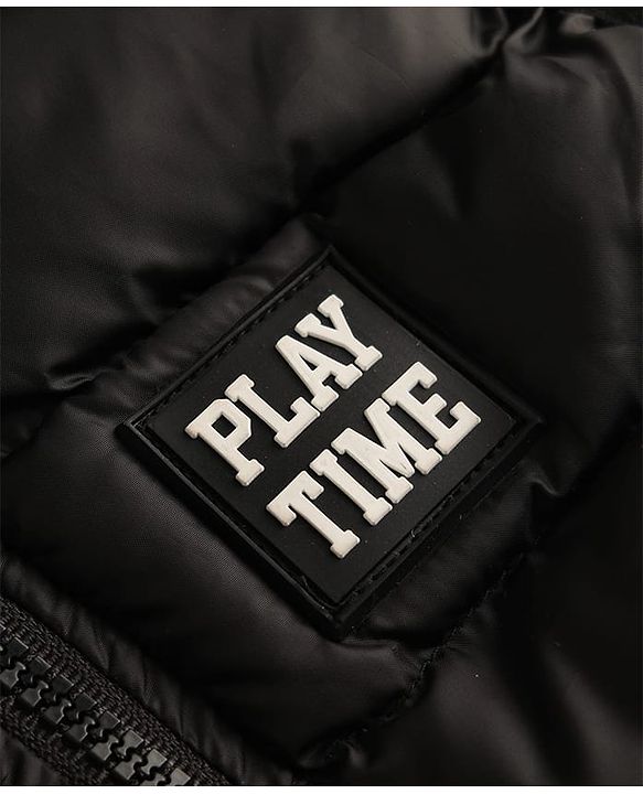 Babyhug Woven Sleeveless Solid Colour Padded Hooded Jacket - Black