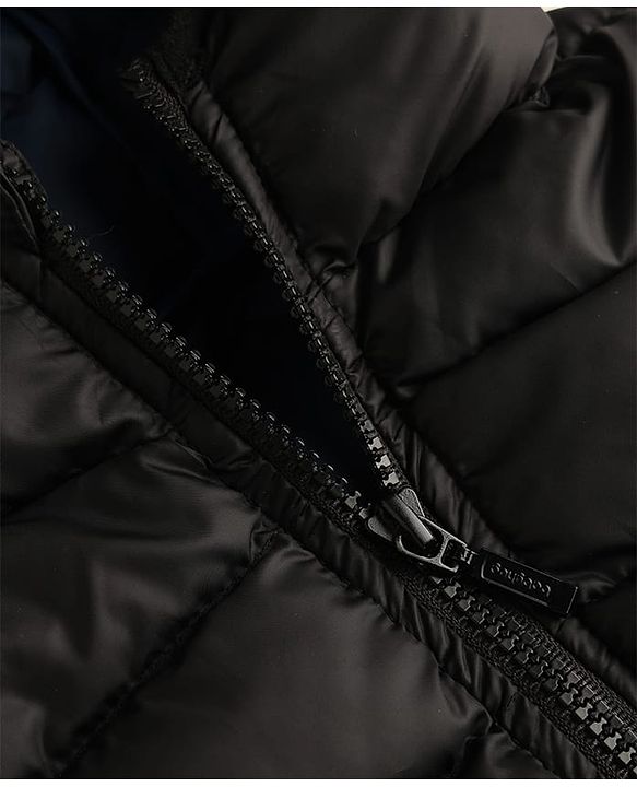 Babyhug Woven Sleeveless Solid Colour Padded Hooded Jacket - Black